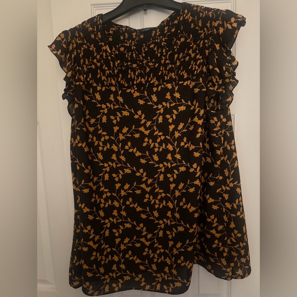 City Chic Black and Gold Floral Blouse